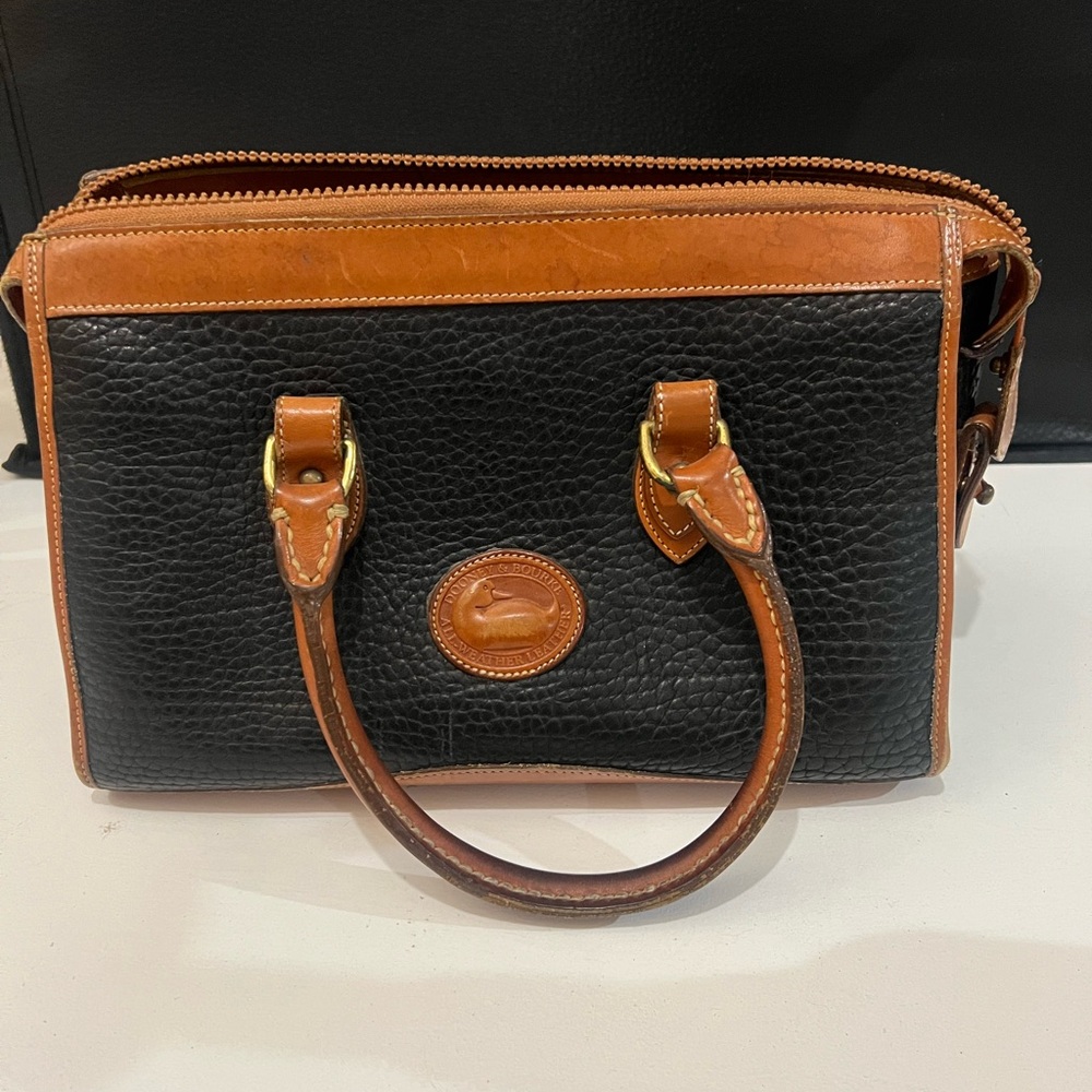 Dooney & Bourke Black Pebbled Leather Handbag with Tan Trim